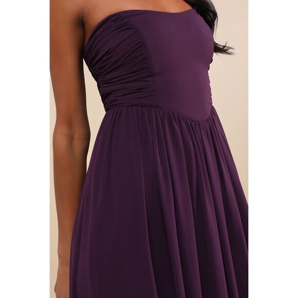 Lulus Luxe Favorite Dark Purple Strapless Ruched Maxi Dress Size S NWT - Picture 3 of 9